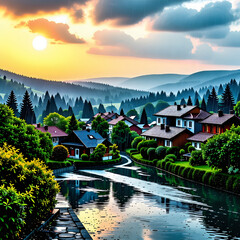 아름다운 호수가의 마을