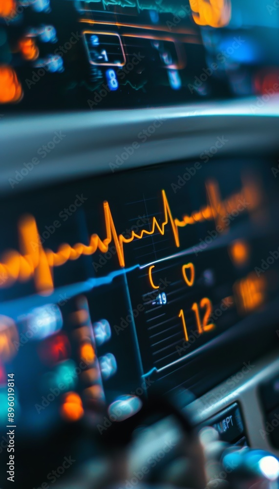 Poster detailed close-up of heart rate monitor displaying real-time data in cardiac rehab