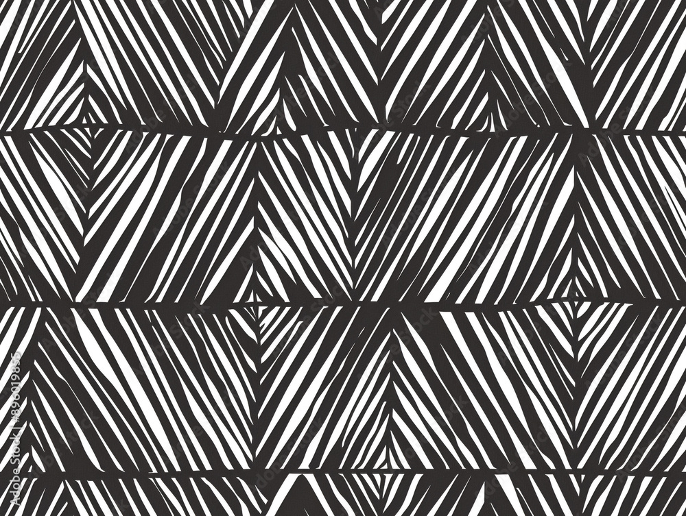 Poster a hand-drawing pattern of black and white lines in the form of triangles, chevron and zigzag style.