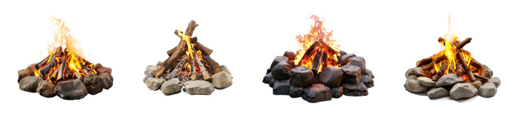Fire places campfire png set isolated on a transparent background