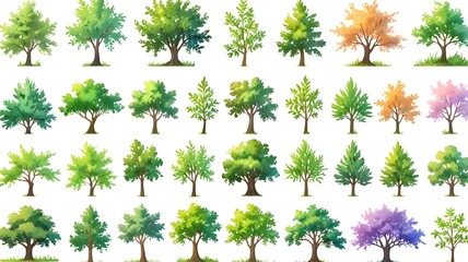 Watercolor wood collection. Hand drawn tree. Forest tree bag. White background. Generative AI.