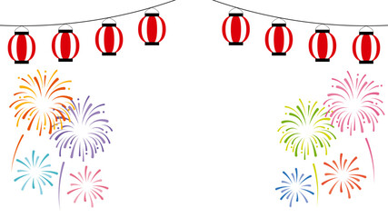 提灯と花火のフレーム　背景　ベクター © suorun