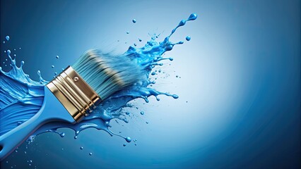 Blue paint splashing out of brush on background, blue, paint, splashing, brush, isolated,artistic, creative, design, art