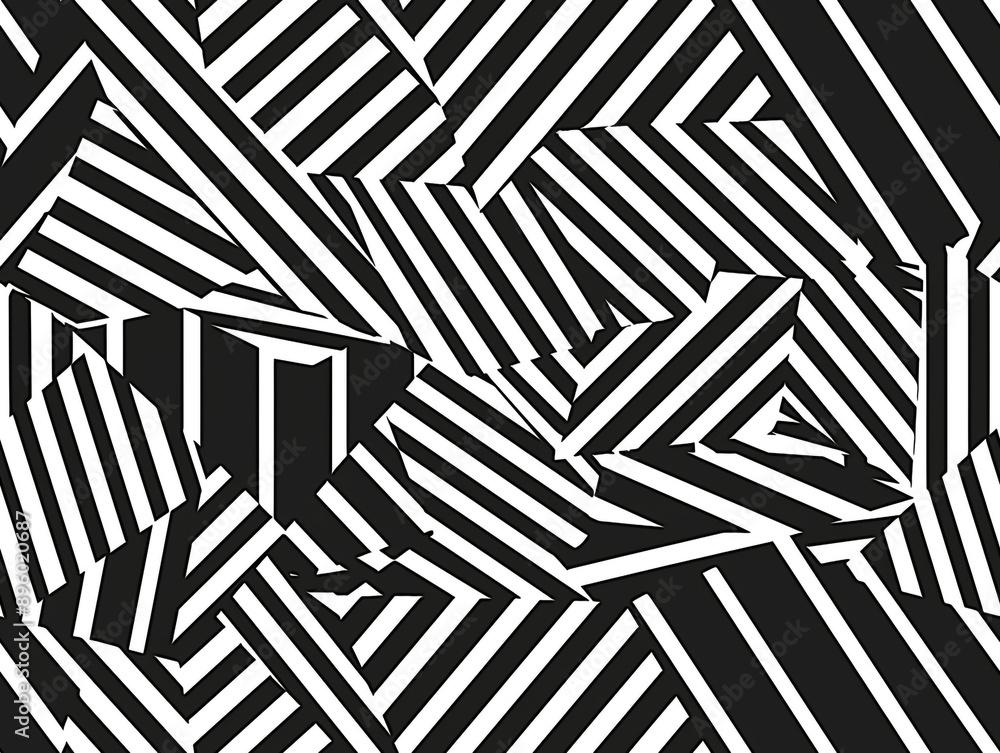 Poster a hand-drawing pattern of black and white lines in the form of triangles, chevron and zigzag style.