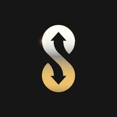 Up and down arrows design vector with gold effect, 2 side arrow icon symbol
