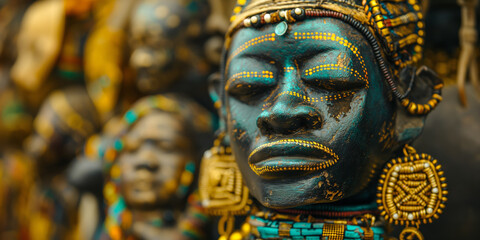 Obraz premium Close up of Traditional African Tribal Art with Intricate Details and Vibrant Colors