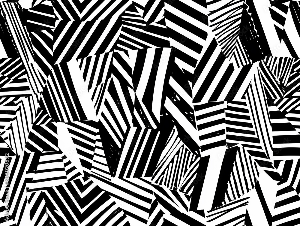 Poster a hand-drawing pattern of black and white lines in the form of triangles, chevron and zigzag style.