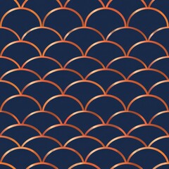 Obraz premium Seigaiha pattern in Navy Blue and Copper seamless repeating pattern, minimal pattern, high contrasty