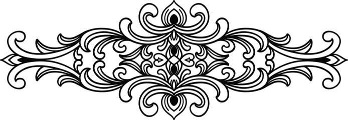 Vintage baroque floral engraving, swirl, arabesque engraved geometric ornament vector illustration