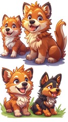 Fototapeta premium Playful Cartoon Feline and Canine Companions in a Vibrant and Lively Outdoor Scene
