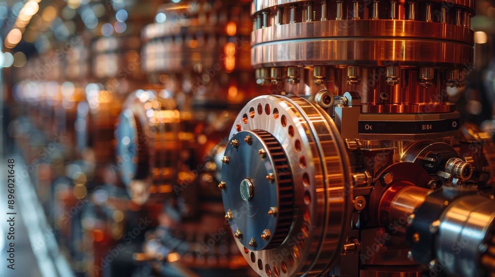 Poster cutting edge quantum computer with gleaming gold components and liquid cooling system