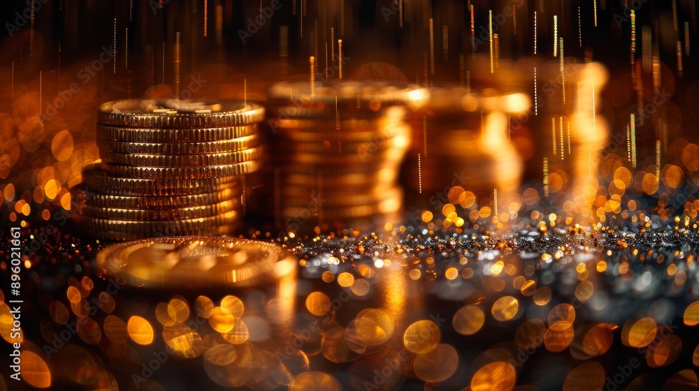 Aufkleber raining digital prosperity with golden coins and binary numbers