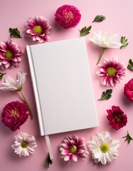 paper book with flowers on pink