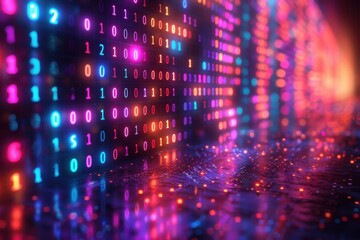 Fototapeta premium Brightly colored lights are reflected on a shiny surface, colorful coding
