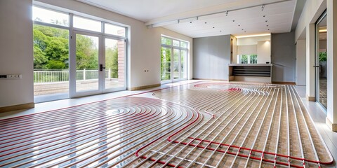 Radiant underfloor heating system in a modern home , floor heating, warmth, comfort