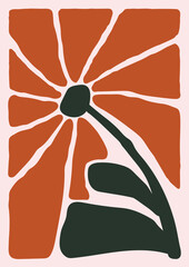 Retro vector groovy wall art poster design. Flower and botanicals poster