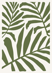 Trend tropical flowers leaves vector poster for wall art design.