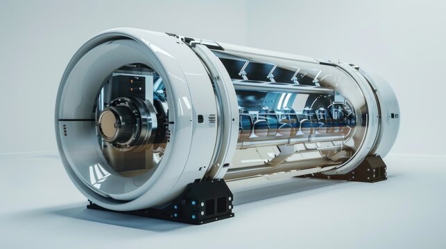 A hyperloop capsule whisks passengers through a network of underground tunnels at incredible speeds, connecting cities across the globe.