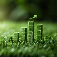A vibrant representation of growth with green bars on grass symbolizing progress and sustainability in business and nature.