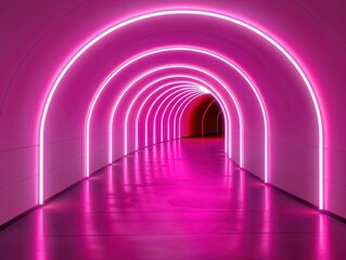 Obraz premium A vibrant tunnel illuminated by glowing pink neon lights, creating a stunning and modern atmosphere for artistic projects.