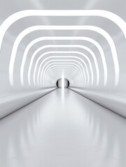 Obraz premium A futuristic tunnel with sleek, white walls and illuminated arches, creating a modern and minimalistic atmosphere.