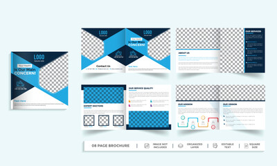 Health care and medical company Square landscape brochure template, 8 pages layout design.