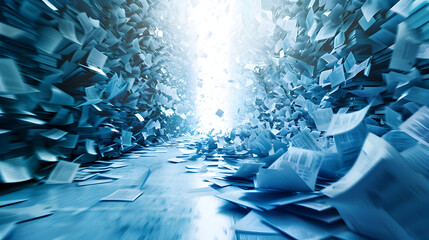 Depict a visually striking image that conveys the transition from traditional paper-based document management to a streamlined, paperless system, emphasizing efficiency and sustainability