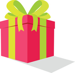 Red gift box with Ribbon. Cute closed present with yellow bow. Birthday party, special give away package, loyalty program reward, Christmas, event celebration