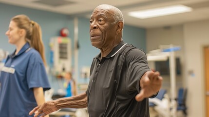Obraz premium Elderly Patient Engaging in Cardiac Rehab Class with Medical Supervision