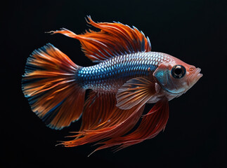 Fototapeta premium A Fighting Fish in isolated on black background, A fighting fish with red and blue tail.
