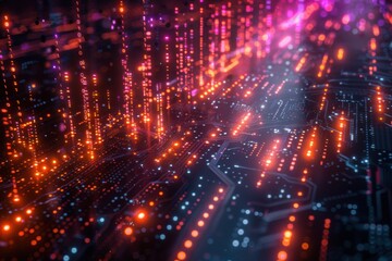 Naklejka premium Brightly colored lights are shining brightly on a circuit board