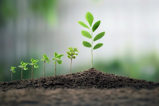 A vibrant display of plant growth, showcasing seedlings emerging from rich soil, symbolizing life and renewal in nature.