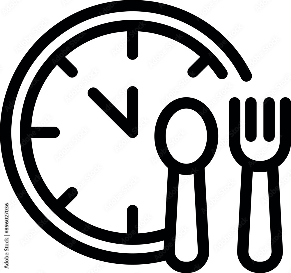 Aufkleber simple icon of a clock with a fork and spoon, representing lunch time