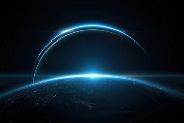 Stunning view of Earth from space, showcasing a cosmic horizon with brilliant blue light and stars in a dark environment.