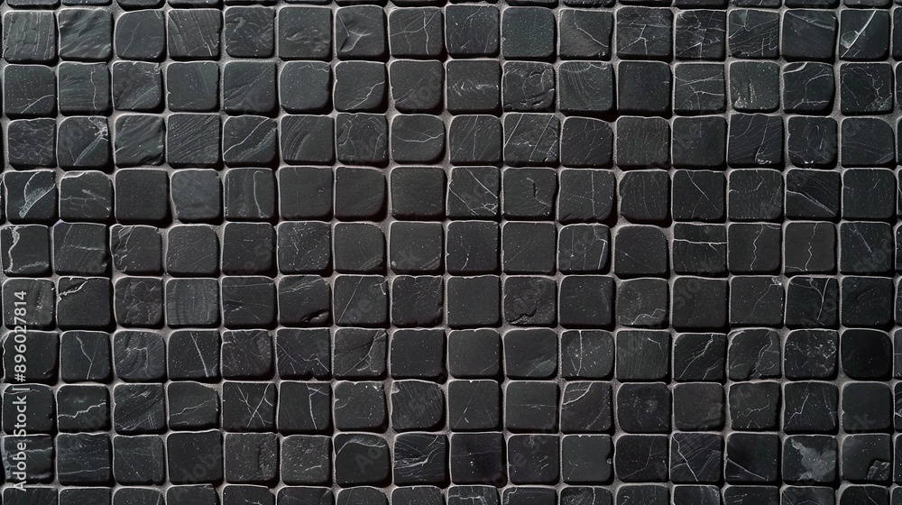 Wall mural a close-up view of a wall constructed of numerous black cubes of varying sizes and arrangements, cre