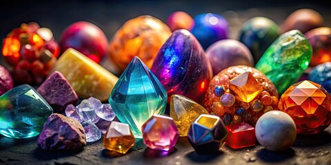 Rare gemstones collection with vibrant colors and unique shapes, rare gems, gemstones, collection, vibrant, colors, unique