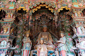 Fototapeta premium Shanxi Linfen Xiaoxitian, China Tourist Attractions, Ancient Architecture Religious Temples