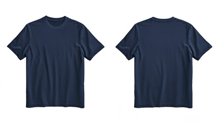 Navy Blue T-Shirt Front and Back Mockup on Transparent Background PNG - Shirt Clothing Fashion Blank Template Design Clothes Cotton Clothes Plain Textile Wear Top Tee
