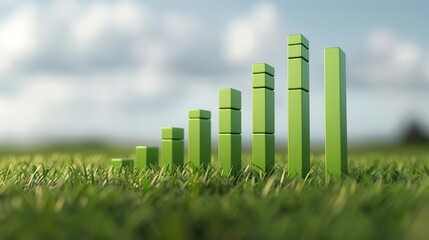 A vibrant green bar graph against a grassy background, symbolizing growth and success in a natural environment.