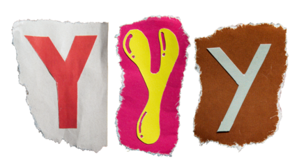 Y alphabet torn from a magazine paper. Ransom note style letters.