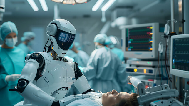 Robot m&eacute;dico en una cirug&iacute;a en un quir&oacute;fano moderno