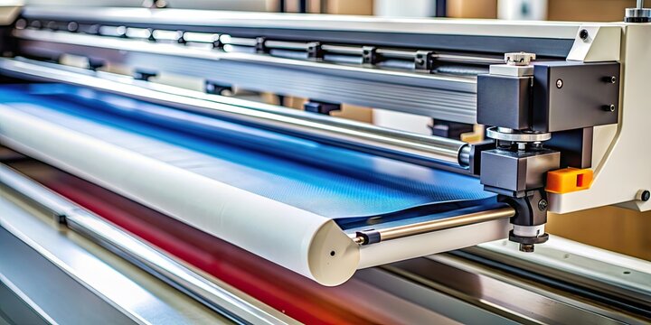 Close-up of cutting plotter in action cutting a vinyl film, cutting plotter, vinyl film, close-up, machine, technology, precision
