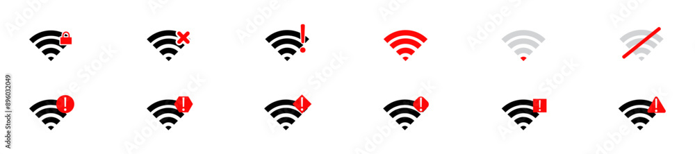 Poster wi-fi and bad wireless connection icon. bad, weak internet connection status icons. weak wi-fi wirel