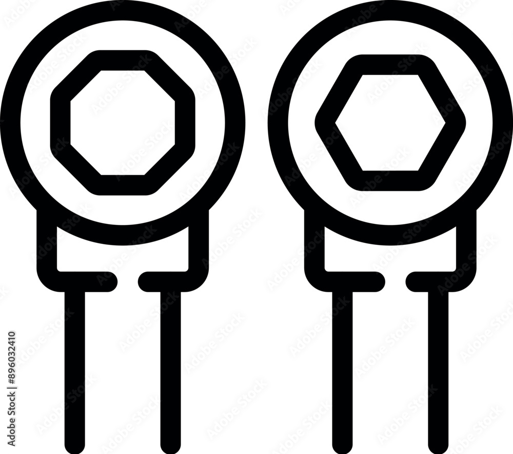 Poster electrolytic capacitor icon with positive and negative terminals for circuit board electronics