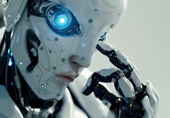 Fototapeta premium The Thoughtful Android: A Close-Up of a Futuristic Robot