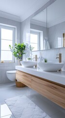 Modern Double Washbasin Bathroom Interior with Toilet - Vertical View