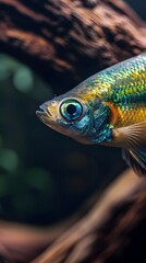Fototapeta premium Striking Metallic Molly Fish with Flowing Fins and Curious Expression in Aquarium Biotope