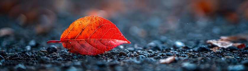 A vibrant red leaf resting on a textured surface, showcasing the beauty of autumn. Perfect for nature and seasonal themes.