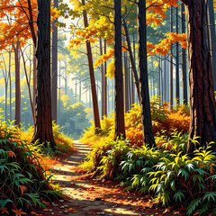 오후의 숲속의 전경