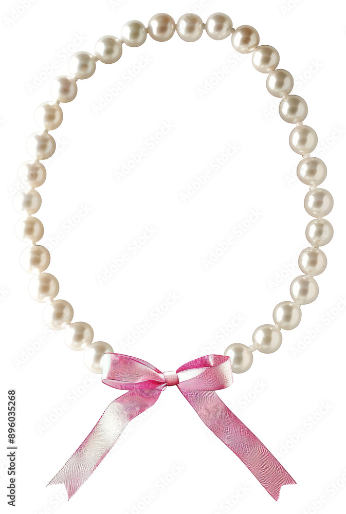 Sticker png elegant pearl necklace with ribbon